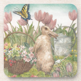 Illustratieve lentenbunny in de tuin bier onderzetter