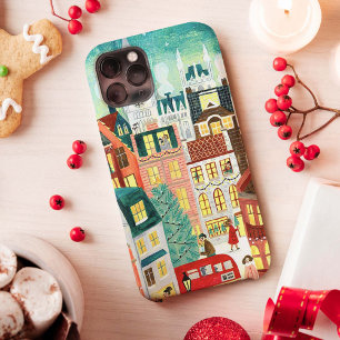 Illustratieve Londense stad in de sneeuw met Kerst iPhone 13 Hoesje