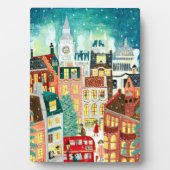 Illustratieve Londense stad in de sneeuwkerscooter Fotoplaat (voorkant)