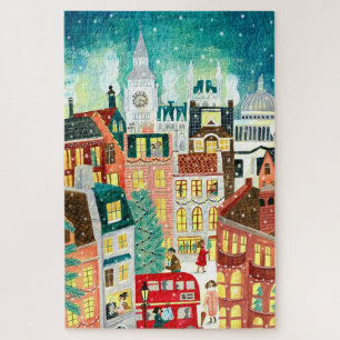 Illustratieve Londense stad in de sneeuwkerst Legpuzzel
