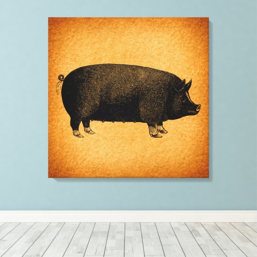 Illustratieve  pig Rustic Art Canvas Afdruk (Insitu (Houten vloer))