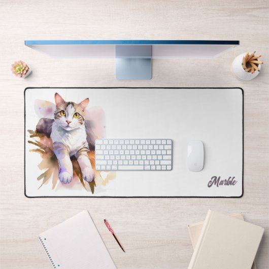 Illustration aquarelle de chat blanc doux (Bureau 1)