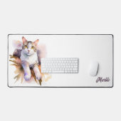 Illustration aquarelle de chat blanc doux (Clavier et souris)