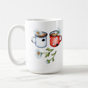 Illustration aquarelle de deux tasses et fleurs