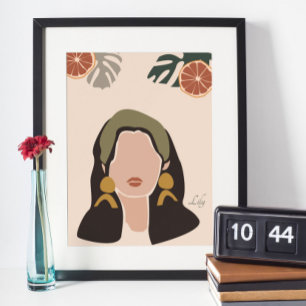 Illustration Boho Woman, Poster des tons terre