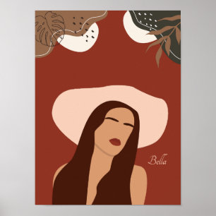 Illustration Boho Woman, Poster des tons terre