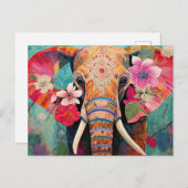 Illustration bunter Elefant mit Blumen Briefkaart (Voorkant / Achterkant)