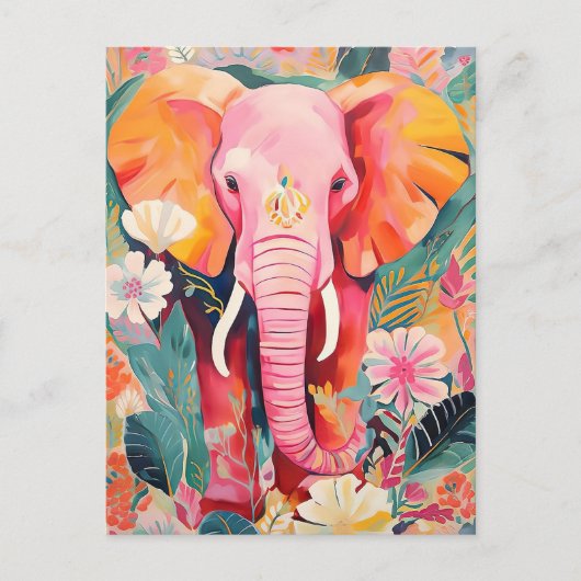 Illustration bunter Elefant mit Blumen Briefkaart (Voorkant)