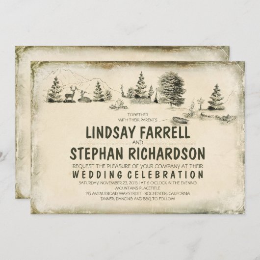 Illustration Camping Faire-part de mariage (Devant / Derrière)