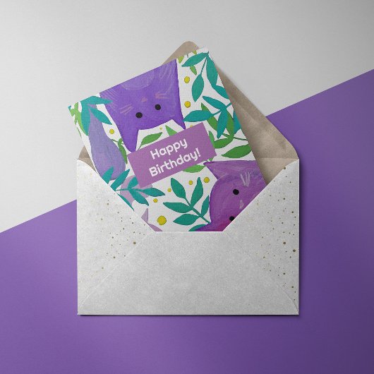 Illustration Chats et branches Carte d'anniversair