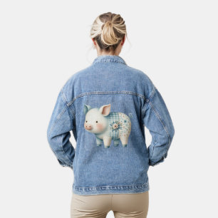 Illustration Cottagecore de Cochon en Patchwork Bl