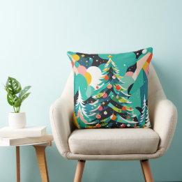Illustration d'arbre de Noël moderne Oreiller 1-Th