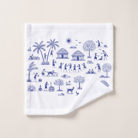 Illustration d'art tribal indien Warli (Gant de toilette)