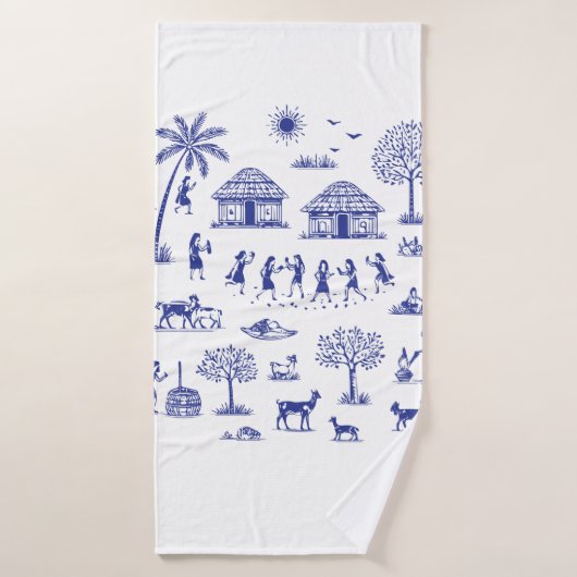 Illustration d'art tribal indien Warli (Serviette de bain)
