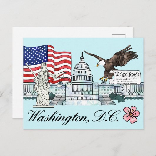 Illustration de carte postale de Washington D.C. (Devant / Derrière)