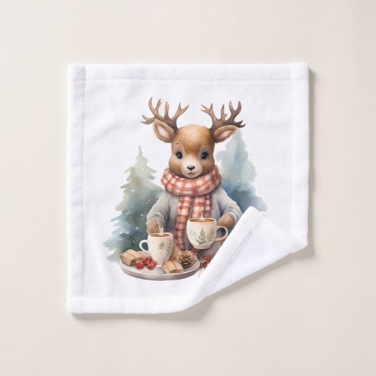 Illustration de cerf de Noël tissu de lavage rusti (Gant de toilette)