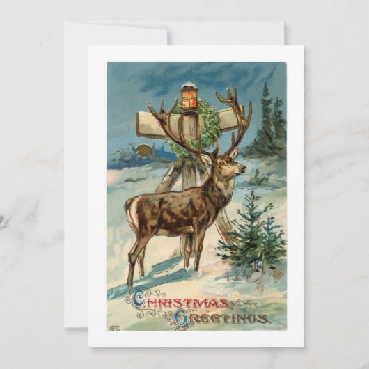 Illustration de cerf vintage Carte de Noël (Devant)