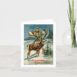 Illustration de cerf vintage Carte de Noël