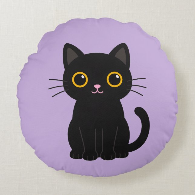 Illustration de chat noir mignon Coussin & décorat (Devant)