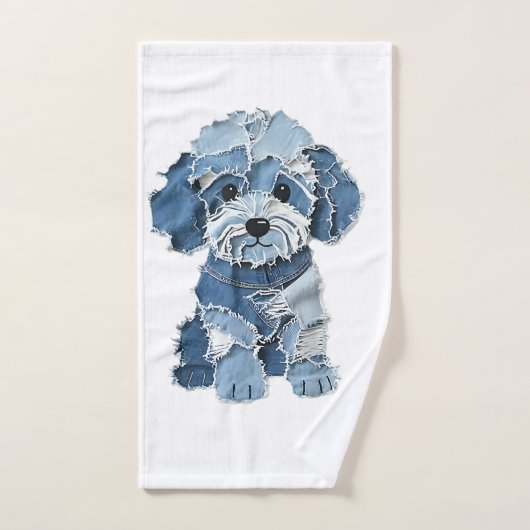 Illustration de chien en patchwork de denim mignon (Serviette à main)