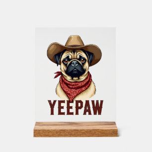 Illustration de chien western YeePaw Pug cowboy vi