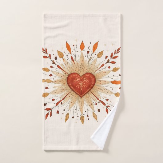 Illustration de cœur automnal boho (Serviette à main)