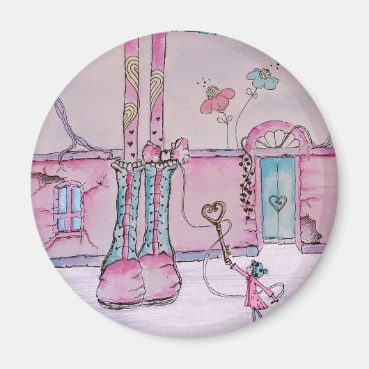 Illustration de fille fantaisiste sur un aimant ro (Devant)