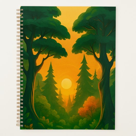 Illustration de forêt au coucher de soleil vibrant (Devant)