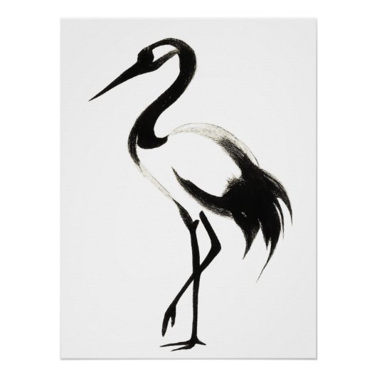 Illustration de grue d'encre - Poster zen minimali (Devant)