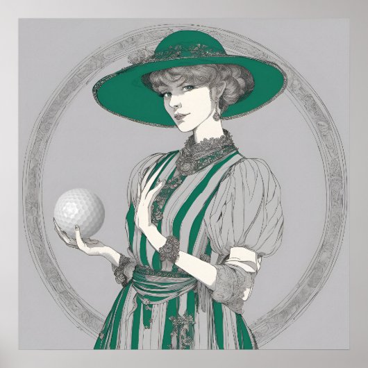 Illustration de la femme Golfer - Impression d'art (Devant)