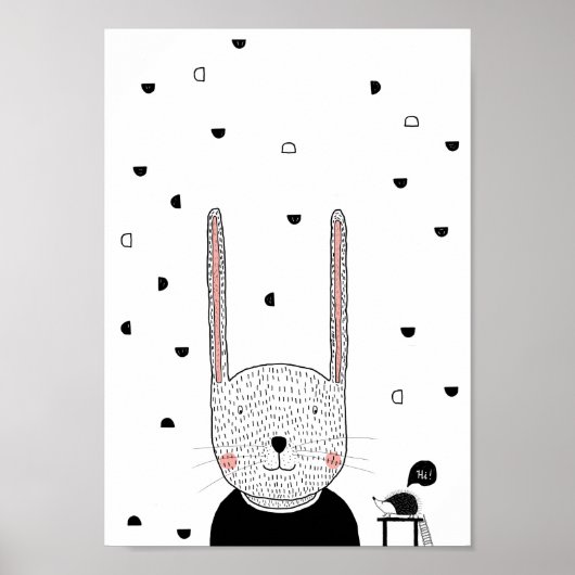 Illustration de lapin, Art mural de chambre d'enfa (Devant)