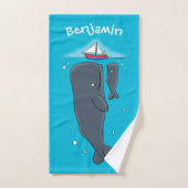 Illustration de mignons baleines et voiliers (Serviette à main)