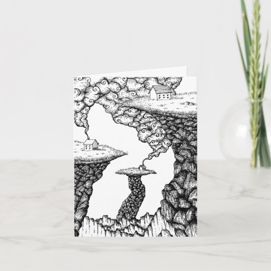 Illustration de minuscules maisons sur des falaise (Devant)