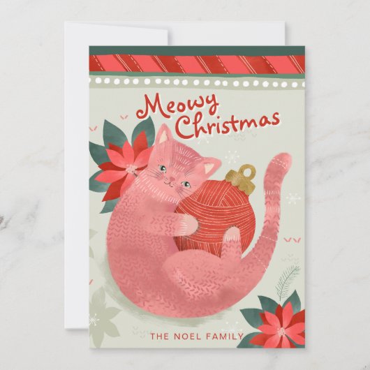 Illustration de Noël en chat rose Carte de vacance (Devant)