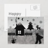 Illustration de Noël noir et blanc Carte postale (Devant / Derrière)