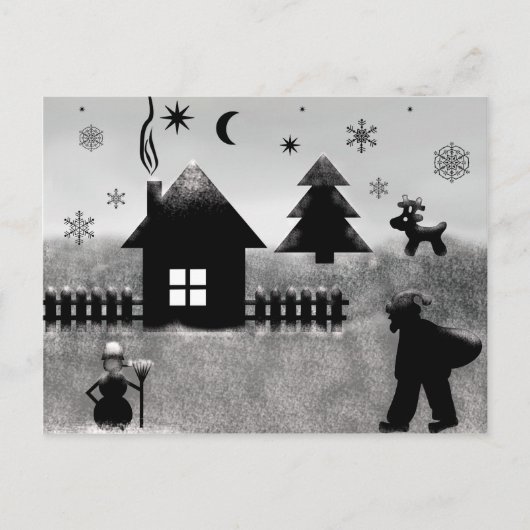 Illustration de Noël noir et blanc Carte postale (Devant)