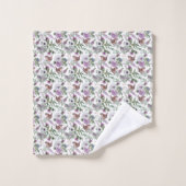Illustration de pinsons floraux violets et verts (Gant de toilette)