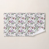 Illustration de pinsons floraux violets et verts (Serviette à main)