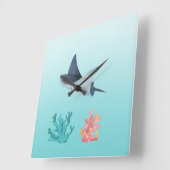 Illustration de raie sous l'eau Horloge murale (Angle)