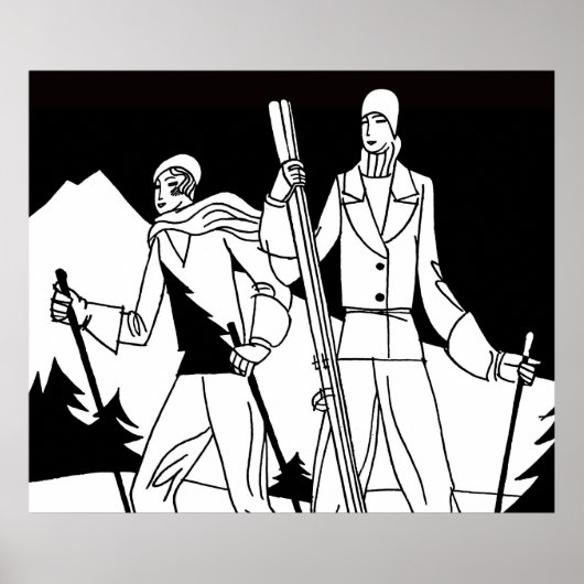 Illustration de skieurs vintage Art Déco Ski Coupl (Devant)