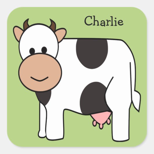 Illustration de vache nom personnalisé autocollant (Devant)