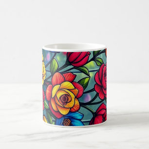 Illustration des tasses et des autocollants florau