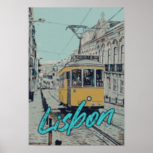 Illustration du tramway de Lisbonne Poster Portuga