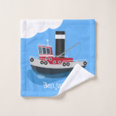 Illustration d'un bateau à chalutier mignon (Gant de toilette)