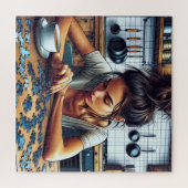 Illustration d'une femme faisant un puzzle (Horizontal)