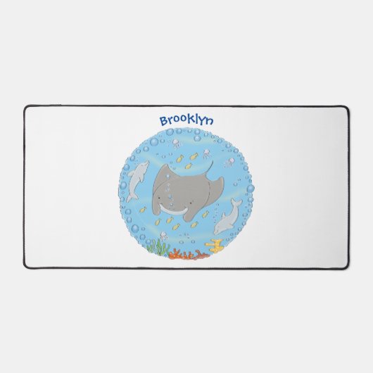 Illustration d'une mignonne raie manta et de bulle (Recto)