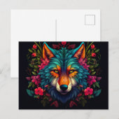 Illustration eines mystischen Wolfes mit Blumen Briefkaart (Voorkant / Achterkant)