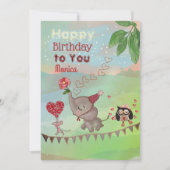 Illustration Elephant, Souris et hibou Carte d'ann (Devant)