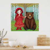 🌲 Illustration Fille Et Ours Forêt Art Mural Pour (Cuisine)
