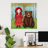 🌲 Illustration Fille Et Ours Forêt Art Mural Pour (Bureau à domicile)